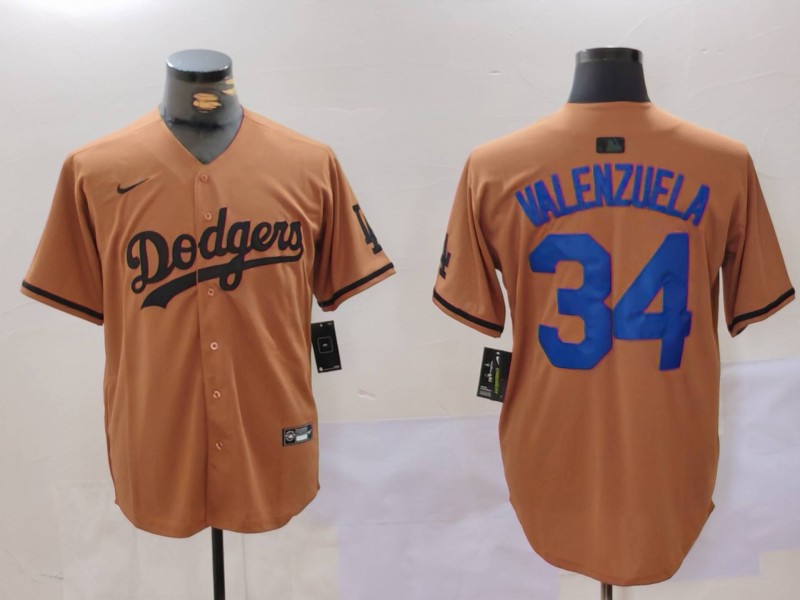 Men Los Angeles Dodgers 34 Valenzuela army green joint name 2024 Nike MLB Jersey style 1